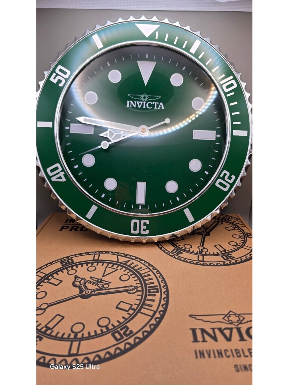 Invicta Pro Diver Wall Clock Green Dial Large Size 14 in.